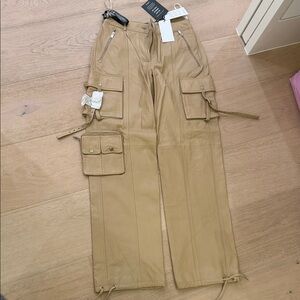 Tan leather Cargo Pants with Pockets